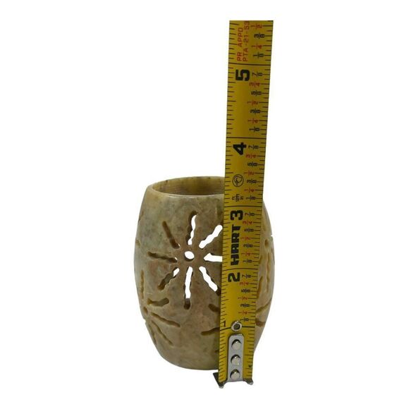 Handcrafted Stone Tealight Holder Made In India  3" Natural Beige Floral Cutouts - Picture 4 of 10
